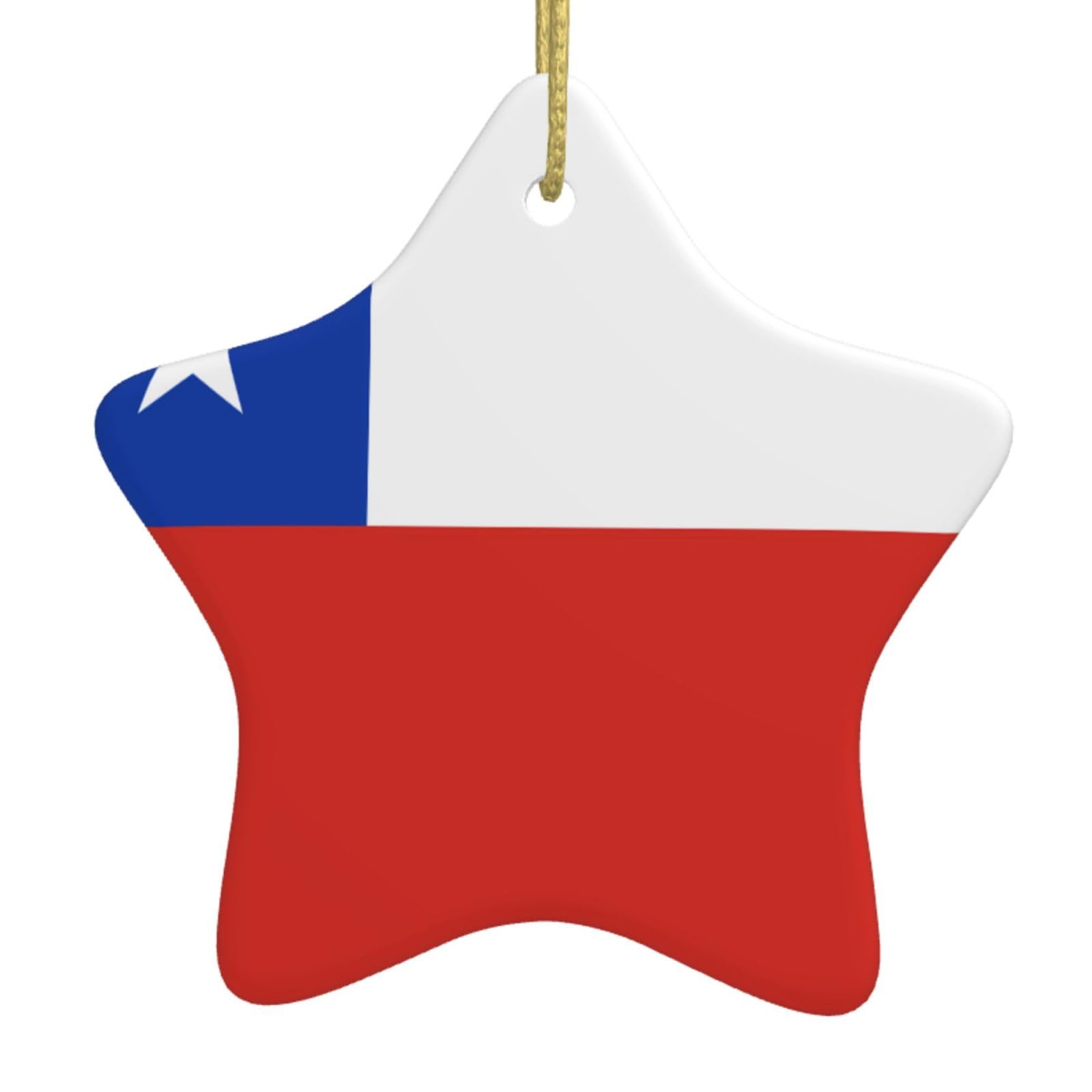 Flag of Chile Christmas Ceramic Star Pendant with Punched Holes and Gold Wire Rope, Christmas Tree Home Decoration