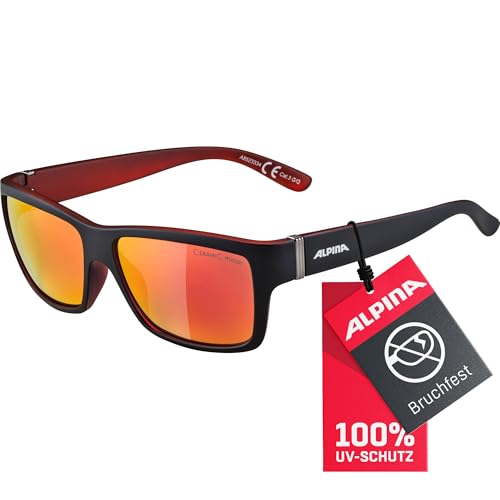 ALPINA KACEY - Verspiegelte und Bruchsichere Sonnenbrille Mit 100% UV-Schutz Für Erwachsene, black matt-red, One Size