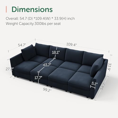Image of HONBAY Modular Sectional Sofa Velvet Sleeper Couch with Storage,Dark Blue | Easy to assemble,Hidden Storage,Removable Cushion,Sectional Couches for Living Room,Pet-friendly Fabric