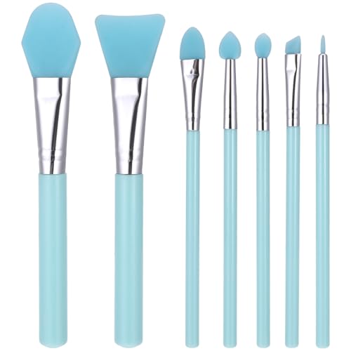 7 Pcs Silicone Brush Applicator Kit, Flexible Soft UV Epoxy Art Crafting, Facial Skincare Tools, includes Facial Mask Spatula, for Cream Makeup Face Mud Clay Mask Moisturizers (Blue)