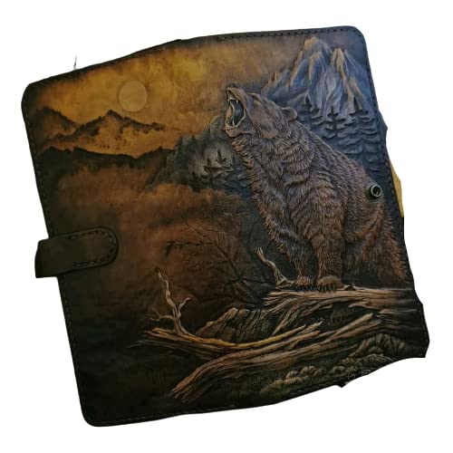 Men's 3D Genuine Leather Wallet, Long wallet, Biker wallet, Hand-Carved, Hand-Painted, Leather Carving, Custom wallet, Personalized wallet, The Boss of Taiga, The Head of Forest, Bear