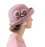 ORIDOOR Women Vintage Wool Felt Flowers Bucket Cloche Bowler Hat Church Wedding Dress Fascinator Hat Winter Felt Fedoras (012 Pink, One Size)