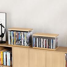 2Pack Stackable Wood Acrylic CD Holder Desk Rack Organizer Holds up to 60 CD Jewel Cases Media Storage Rack for Movie & Video Games Collections,Natural Wood