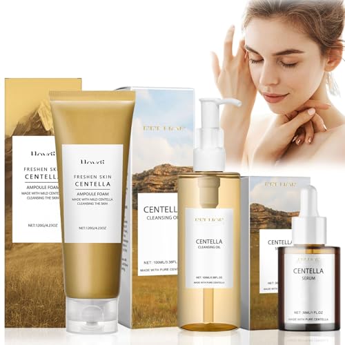 3 Piezas Centella Cleansing Oil + Centella Limpiador Facial + Asiatica Serum, Centella Skincare, Centella Cleanser, Aceite Limpiador Facial Coreano, Adecuado para pieles sensibles