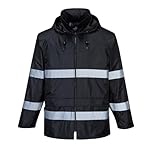Portwest F440 Men's Hi Vis Waterproof Rain Jacket - Classic Iona Reflective Rain Jacket Black, X-Large