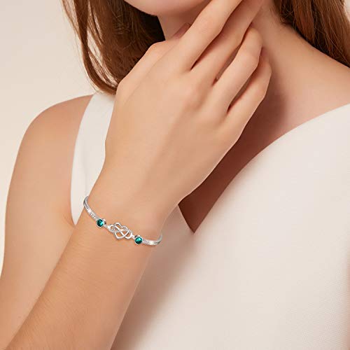 Image of AOBOCO 925 Sterling Silver Infinity Endless Love Heart Birthstone Bangle Bracelet - I Love You Forever Series Adjustable 6-8 in Bracelet with Crystals from Austria Romantic Birthday Jewelry Gift for Women Wife Girlfriend