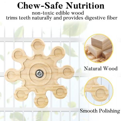 Image of Rotating Chinchilla Chew Toys for Teeth, Kiln-Dried Wood Enrichment | Interactive Hanging Exercise Chinchilla Toy for Cage, Spinner Wheel Accessories for Playtime, Satisfies Chewing Instinct