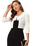 Allegra K Women's Crop Semi-Sheer Cardigan 3/4 Sleeves Peter Pan Collar Lace Shrug Small White