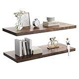 JPND Wall Shelf Set of 2, Rustic Brown Floating Shelves 36 in W x 10 in D x 1 in H, Wooden Floating Wall Shelf with Invisible Brackets for Living Room/Bedroom/Bathroom/Kitchen Storage and Decor