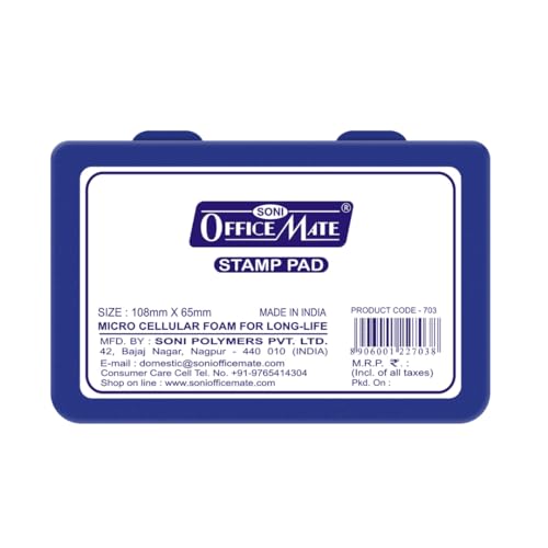 Image of Soni Officemate Medium Stamp Pad - Blue | Pack of 10| Crisp, Long-Lasting Impressions | Quick-Drying, Smudge-Free Ink | Durable & Refillable | Ideal for Office, Craft & DIY Projects