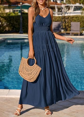 Image of KIRUNDO Maxi Dresses for Women 2026 Summer Sleeveless Spaghetti Strap Long Flowy Beach Vacation Dress Boho A Line Sundress