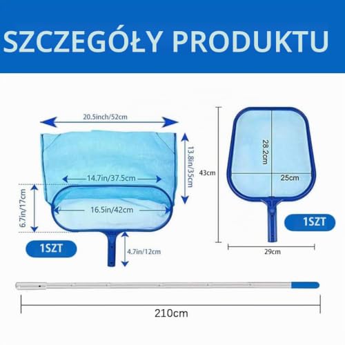 Siatka do czyszczenia basenu, siatka do basenu z regulowanym aluminiowym drążkiem, zestaw do czyszczenia basenu, zbieracz liści, zestaw akcesoriów do czyszczenia siatki do basenu