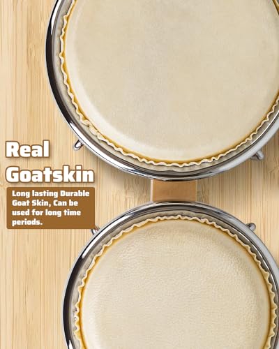 lyumengg Bongo Drums 4” and 5” for Beginners Kids, Bongos Drum Set Raw Goatskin Natural Finish with Tuning Wrench,Christmas Gifts - Thumbnail 5