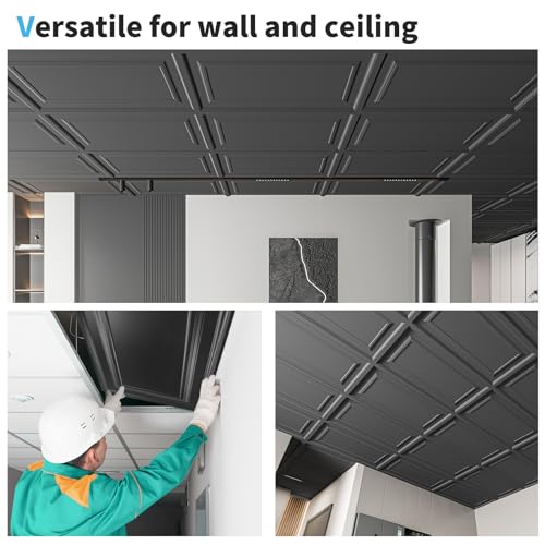 Image of Art3d 3D Decorative Drop Ceiling Tiles, 24 x 48 in, 12-Pack, Smooth Black