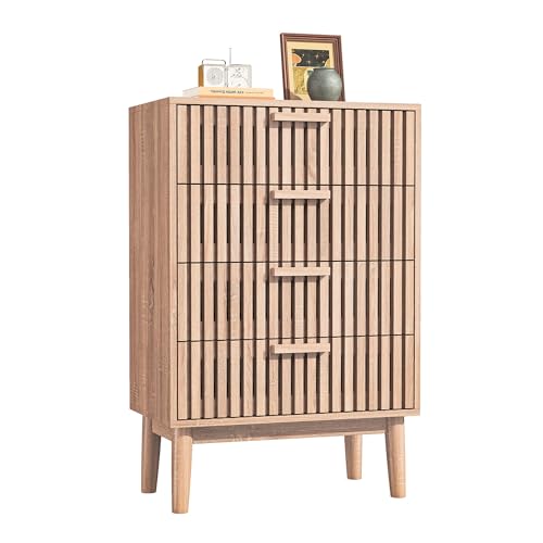 Luminarix Cómoda con 4 cajones, armario con cajones, aparador de madera, armario para dormitorio, salón, pasillo, 60 x 34 x 91 cm, color natural