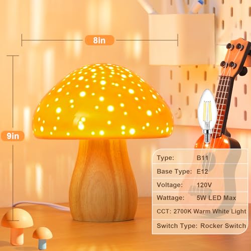 BOHON Ceramic Mushroom Lamp – Retro Orange Bedside Table Lamp (Warm White, Corded) — view 2
