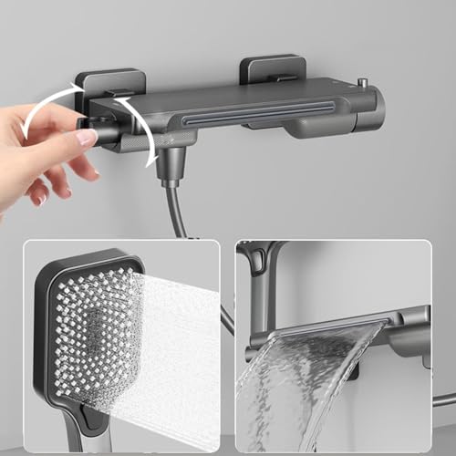 Robinet de bain cascade gris avec kit de douche sur rail - 6