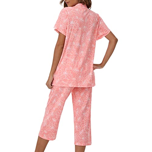 Image of Tugege Capri Pajamas Set Womens Button Down Short Sleeve Lounge Sets Sleepwear Notch Collar Top & Capri 2 Piece PJ Sets