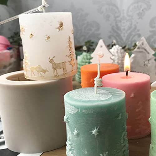 3D Cylinder Christmas Candle Molds,Silicone Soap Mold Embossed Christmas Tree & Elk Reindeer Pattern For Home Party Decoration (Random Mold Color) #TOP5