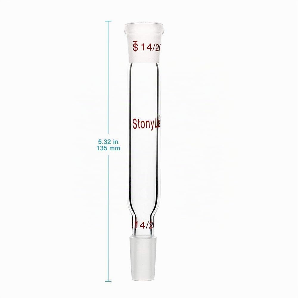 stonylab Adaptateur Droit en Verre Borosilicaté, 90 mm entre Joint Extérieur 14/20 et Joint Intérieur pour Laboratoire