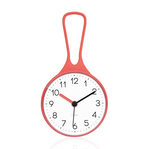 Mooas Loop Bathroom Clock, Shower Clock, Waterproof Shower Clock, Hanging Clock with Hook, Waterproof Shower Clock, Kitchen Clock, Non-Ticking Battery Operated (Orange)
