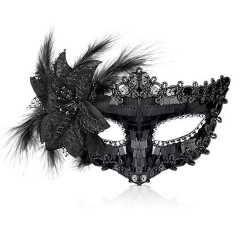 MYMENU Masquerade Mask for Women Men Couple Shiny Venetian Halloween Masks for Costume Cosplay Party Prom Ball (Black)