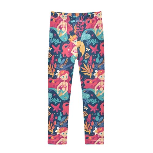 KLL Beautiful Red Haired Mermaids Little Girls Basic Leggings Soft Full Length Pants Sports