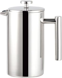 Priority Culture Cafetière À Piston Acier Inoxydable 304 Cafetière Moka, Système De Filtration À Trois Couches, Résistant Aux Chutes, Durable (Color : Metallic, Size : 1000ML)