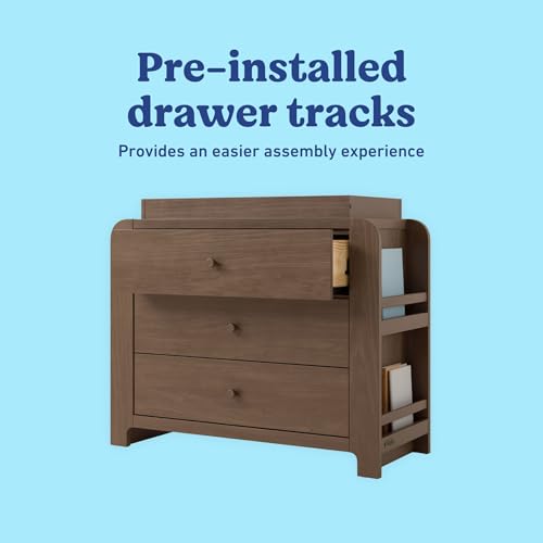 Image of Graco Read-with-Me 3 Drawer Chest with Bookshelves and Removable Changing Topper - GREENGUARD Gold Certified, Nursery & Kids' Bedroom Wood Chest with Spacious Storage (Hazelnut)