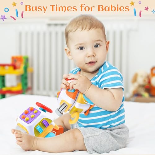Image of TEC TAVAKKAL 10 in 1 Activity Busy Cube Board Learning Toys Montessori Sensory Toy Toddler 1-3 Infant Car Seat Plane Travel Kids Educational Activity Cube Toy (Activity Cube RT1602)