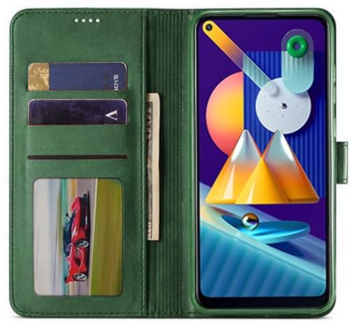 Image of SHINESTAR Samsung Galaxy M11 Flip Back Cover | PU Leather Flip Cover Wallet Case with TPU Silicone Case Back Cover for Samsung Galaxy M11- Green