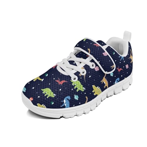 Unisex-Child Boys Girls Shoes Anti-Skid Tennis Sneakers Outdoor Casual Kids Shoes Running Shoes(Little Kid/Big Kid) Cartoon Dinosaur Planet Pattern（White Sole）