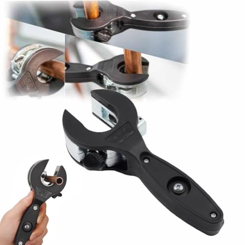 Ratcheting Tubing Cutter, 2 in 1 Close Quarters Tube Compact Cutter, Portable Ratcheting Tubing Cutter Tool for Cutting Copper, PVC, and Soft Metal Pipes (Black 1pcs)