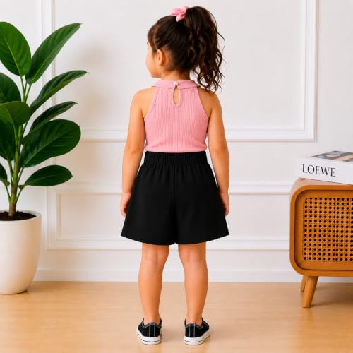 Image of RIYANSHI Girls Sleeveless Ribbed Top & Button Skirt Set