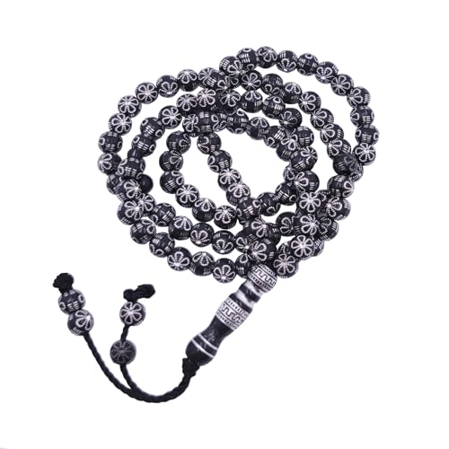 8mm Tasbih Prayer Beads Islamic Prayer Rosary Beads Muslim Islam Misbaha Tasbeeh Sibha 99 Prayer Beads Necklace Hand Bracelets (Black-1)