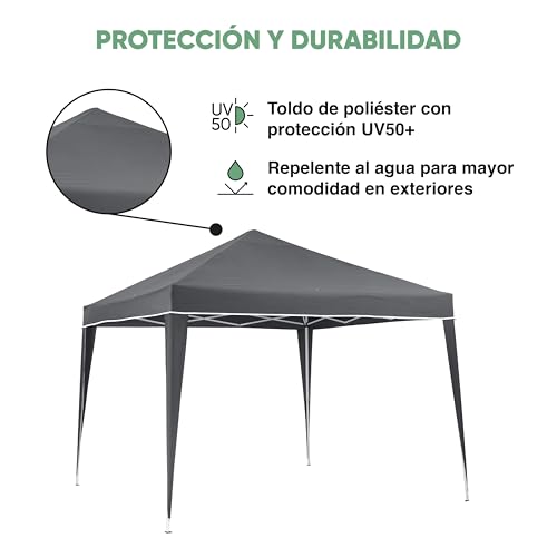 Miniatura 8 de Kg Kitgarden - Carpa Plegable 3x3m Para Jardín, Incluye Piquetas Y Bolsa De Transporte, Gris
