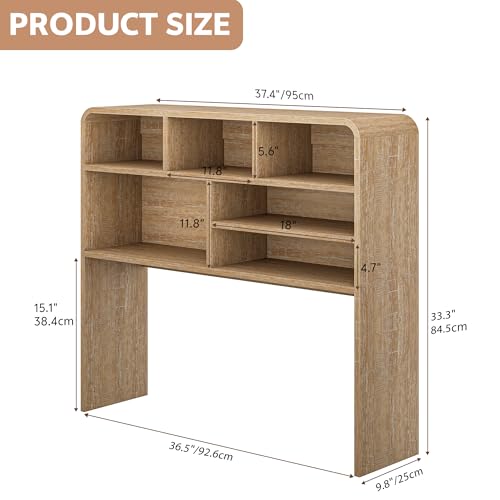 Image of 5-Tier Desk Shelf, 37.4''W Desktop Bookshelf for Computer Monitor, Desktop Organizer Shelf Storage Rack with 6 Cubbies, 5-Level Desk Hutch Display Rack for Home, Office, Dorm, Vanity, Natural