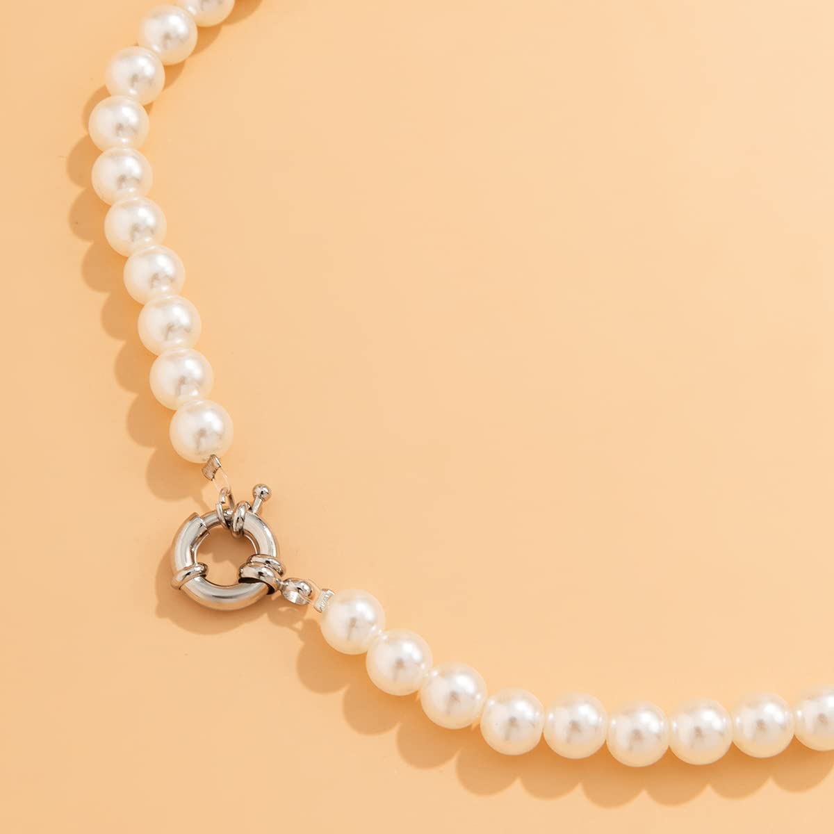 Wekicici Chunky Link Chain Necklace Half Pearl Half Chain
