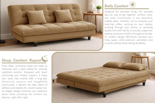 Image of Velvet Fabric Wooden 3-Seater Apsen Sofa Bed with Tufted Couch with Adjustable Backrest- Living Room Furniture-Golden-Color