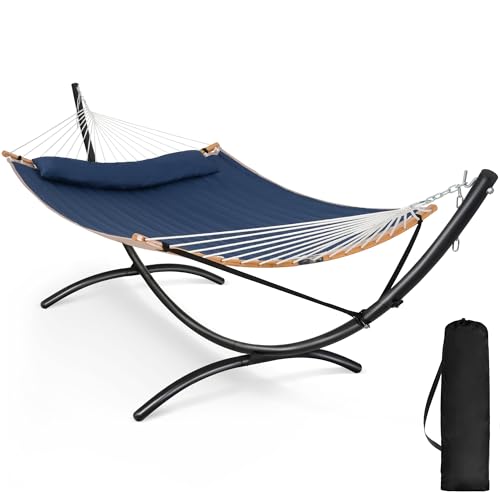 SUNCREAT Hammocks for Outside with Stand, Porch Hammock and Stand, 475 lbs Capacity, Patent Pending, Navy