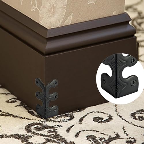 Image of 10 pcs Solid Brass Baseboard Corner Protectors, Skirting Board Corner Protectors, Vintage Metal Corner Protector Table Corner Edge Cover Safety Bracket with Screws (10, Black)