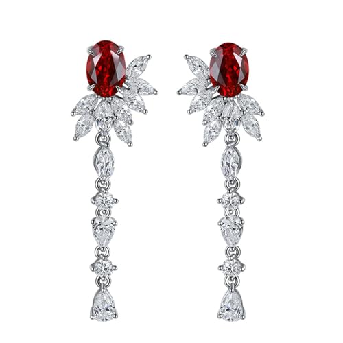 Boucles d'oreilles rubis femme argent 925 pendantes d'oreilles ovales