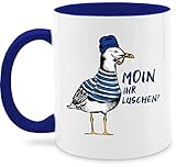 Tasse Tassen Teetasse Kaffeetasse 325ml - Statement Tasse mit Spruch - Moin ihr Luschen - Coole Möwe - Schwarz - Unisize - Dunkelblau - moin ihr luschen - Q9061