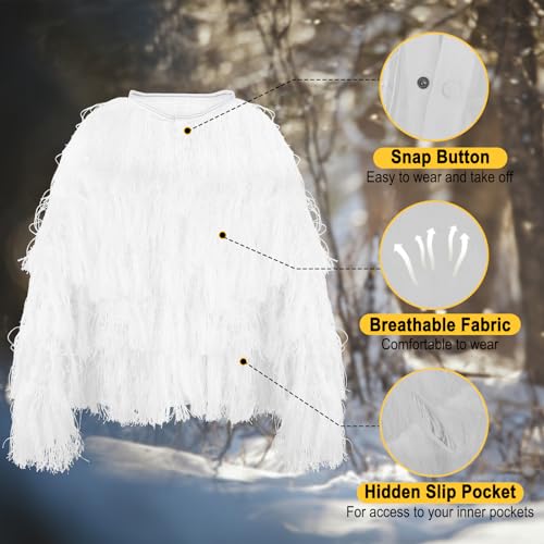 Kalkal Ghillie Suit for Men, 5 in 1 3D Snow White Ghillie Suit Hunting Apparel, Double-Stitched Design, Adults Youth Gilly Suit for Hunting Wildlife Photography Halloween Winter - Thumbnail 7