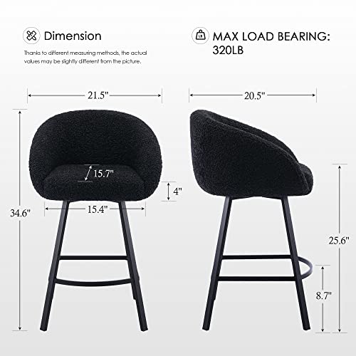 Zesthouse Upholstered Counter Height Bar Stools Set Of 2, 360 Free Swivel Counter Stools Chairs With Back, 26 Inches Modern Sherpa Kitchen Stools For Island, Black #TOP4