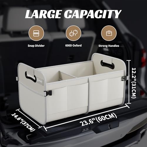 Image of Sposuit Trunk Organizer for Car - 70L Collapsible Sturdy Car Storage, White | 11 Pockets & Reinforced Handles, Large Capacity, SUV Trunk Organizers for Grocery Cargo, Non-Slip Bottom