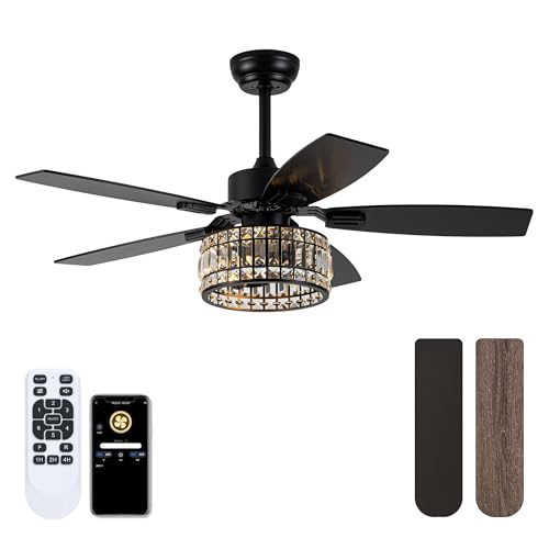 Esiovco Chandelier Caged Ceiling Fans With Lights And Remote, Black 42 In