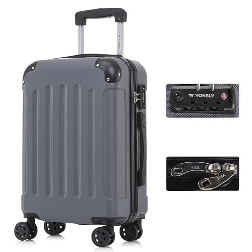 yonsly Koffer Suitcase, Trolley Reisekoffer, Rollkoffer Handgepäck mit 4 Rollen 360°, ABS Hartschalen, Sicherheitsschloss, Weicher Gummigriff, 210D-Futter