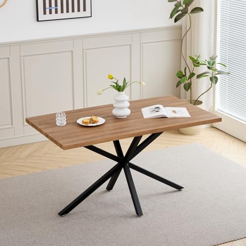 Design elegante e minimalista: il piano del tavolo marrone chiaro abbinato alla struttura in metallo nero crea un look semplice ma elegante che si integra facilmente in qualsiasi stile di arredamento, aggiungendo un tocco moderno alla sala da pranzo