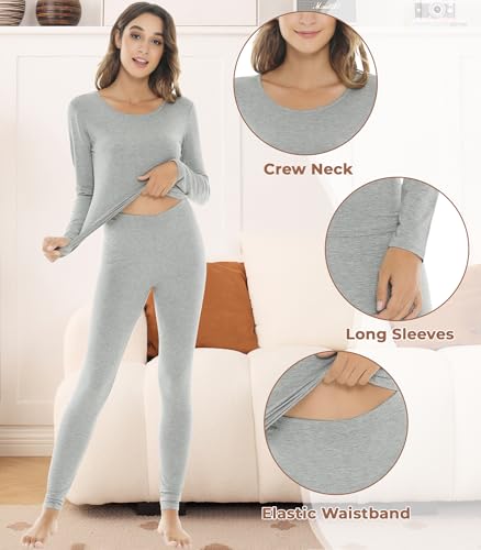 Image of NACHILA Thermal Underwear for Women-Viscose Made from Bamboo,Soft Long Johns Set Base Layer Pajamas Set Long Sleeve Pjs